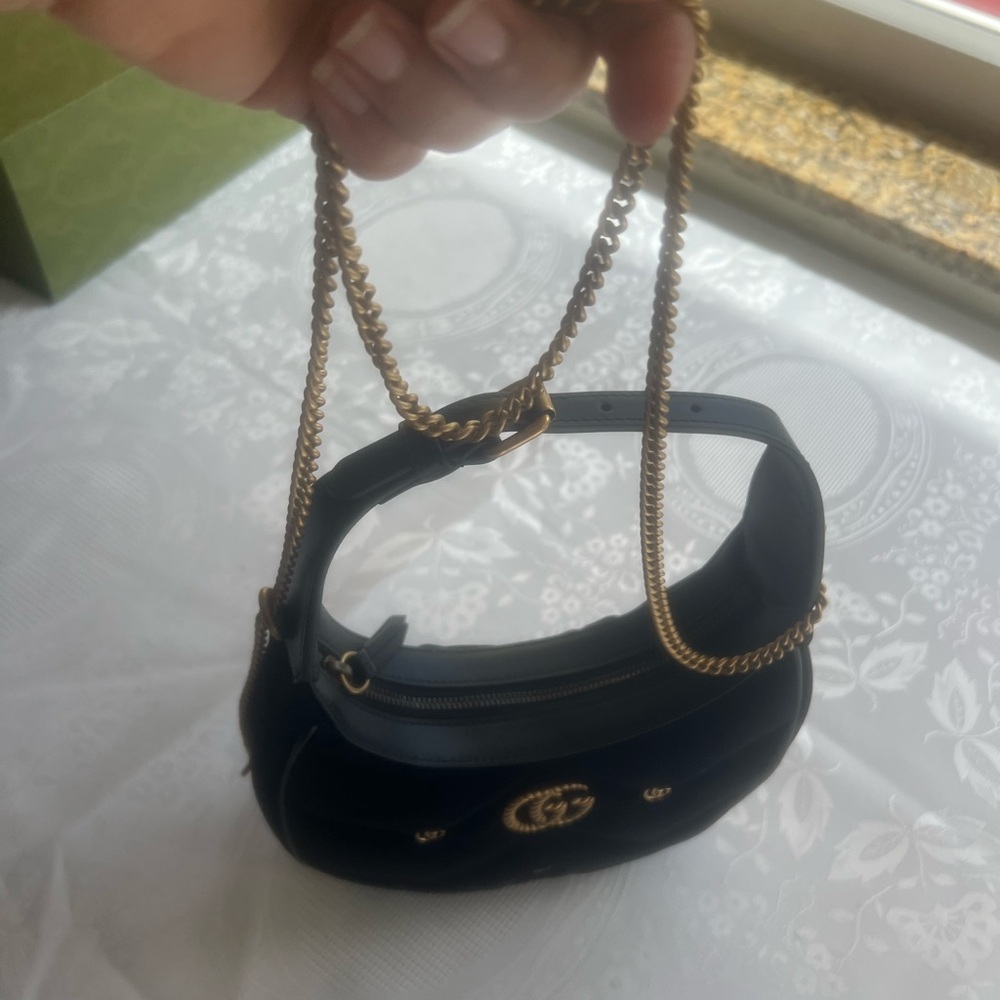Authentic Gucci Black Velvet Matelasse Double G Studs Torchon GG Marmont Moon